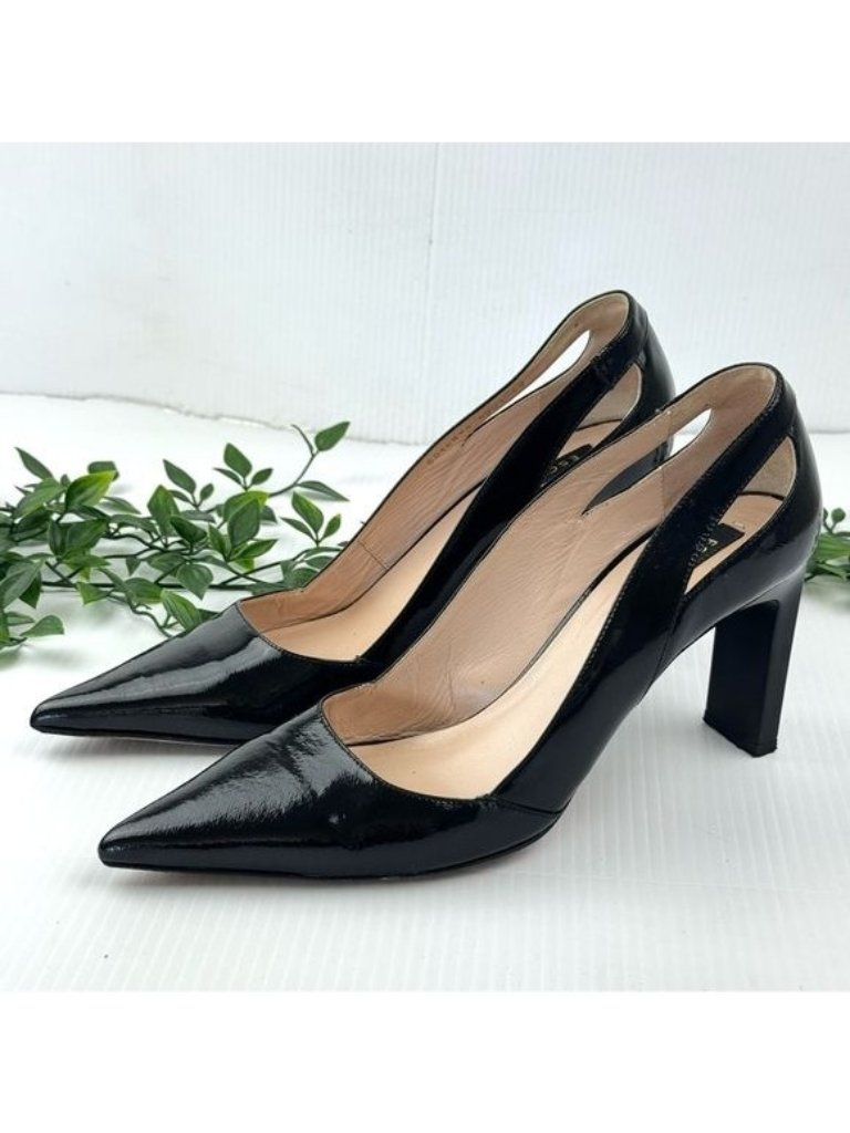 Escada Black Patent Leather Cutouts Pointed Toe Pumps 9